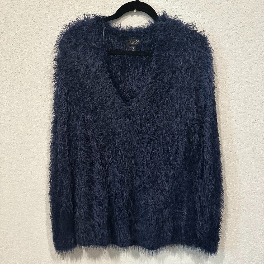 Topshop Women's Blue Long Sleeve Pullover V-Neck Cardigan Sweater, Size 10